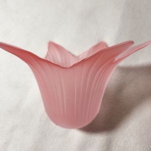 Vintage Partylite Frosted Glass Pink Tulip Tea Light Candle Holder